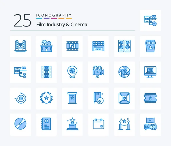 Cenima Blue Color Icon Pack Including Entertaiment Film Flap Animation — Wektor stockowy