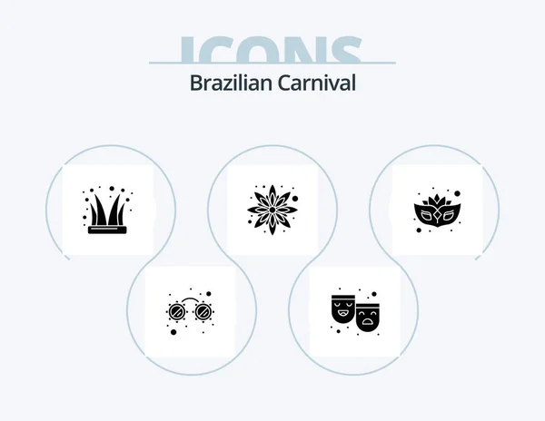 Brazilian Carnival Glyph Icon Pack Icon Design Masquerade Carnival Clown — Stock vektor