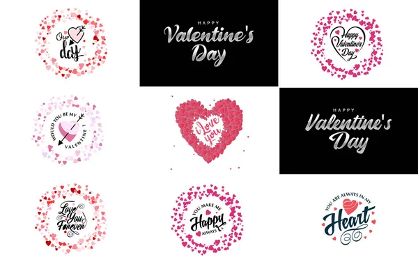 Hand Drawn Black Lettering Valentine Day Pink Hearts White Background — Stock vektor