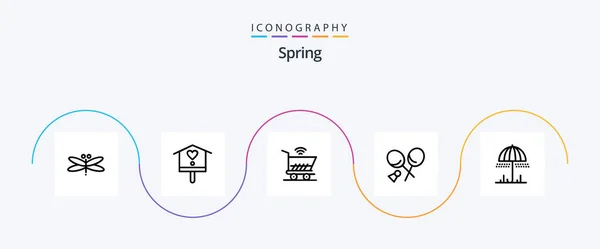 Spring Line Icon Pack Incluindo Chuva Desportos Primavera Raquete Compras — Vetor de Stock