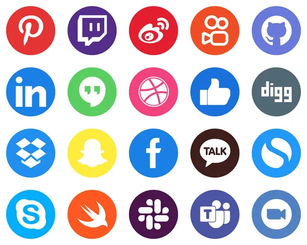 Modern White Icons Facebook Dropbox Linkedin Digg Flat Circle Backgrounds — Stock Vector