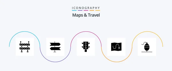 Maps Travel Glyph Icon Pack Including Map Fish — Stockvektor