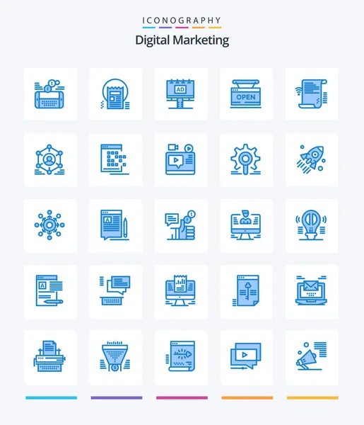 Creative Digital Marketing Blue Icon Pack Store Open News Advertisment — Stock Vector