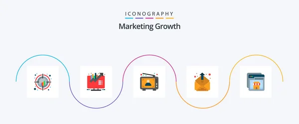 Marketing Growth Flat Icon Pack Including Mailing Email Growth Contact — Wektor stockowy