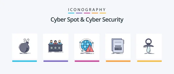 Cyber Spot Cyber Security Line Filled Icon Pack Including List — 图库矢量图片