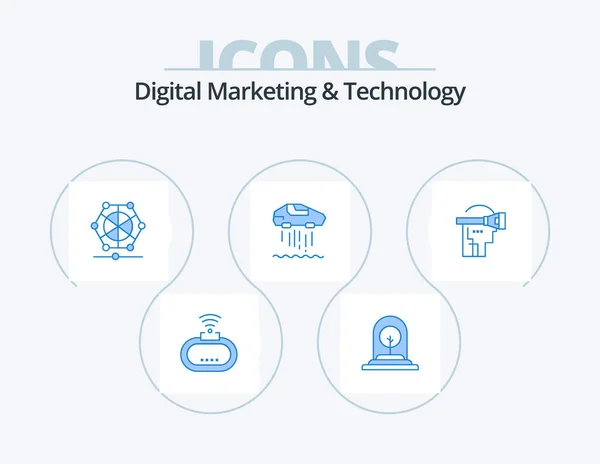 Digital Marketing Technology Blue Icon Pack Icon Design Virtual Car — Stock Vector