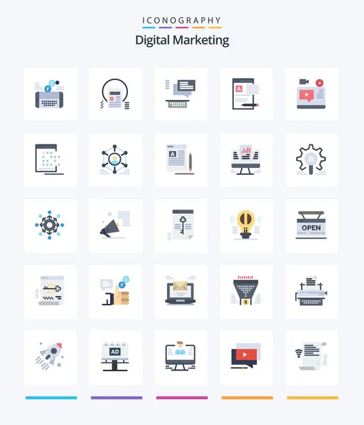 Creative Digital Marketing Paquete Iconos Planos Como Web Noticias Noticias — Vector de stock