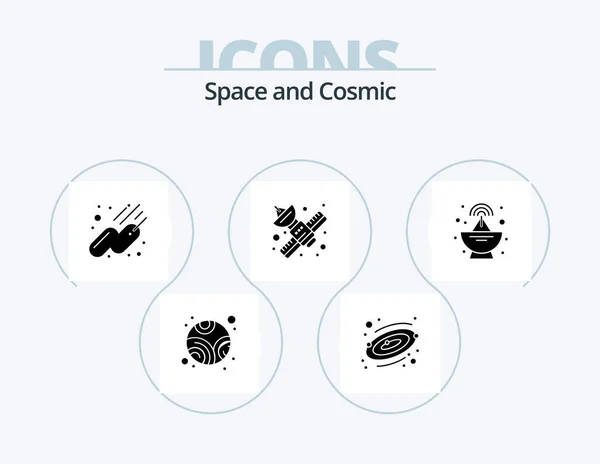Space Glyph Icon Pack Icon Design Radar Sputnik Antena Satélite — Vector de stock