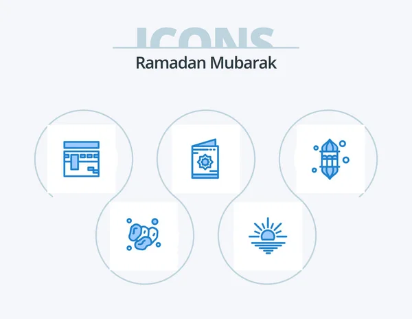Ramadan Blue Icon Pack Icon Design Muslim Invitation Open Card — Stock Vector