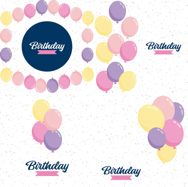 Happy Birthday Text Hand Drawn Cartoon Style Colorful Balloon Illustrations — Διανυσματικό Αρχείο