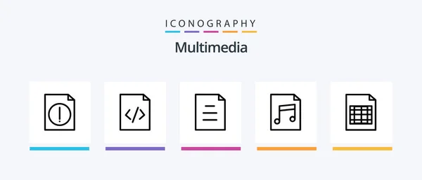 Multimedia Line Icon Pack Including Html Text Document Creative Icons — Stock Vector