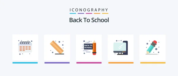 Zpět Školy Byt Icon Pack Včetně Tužka Tužka Návrh Kreativních — Stockový vektor
