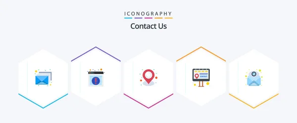 Contact Flat Icon Pack Including View Eye Map Email Marketing — Archivo Imágenes Vectoriales