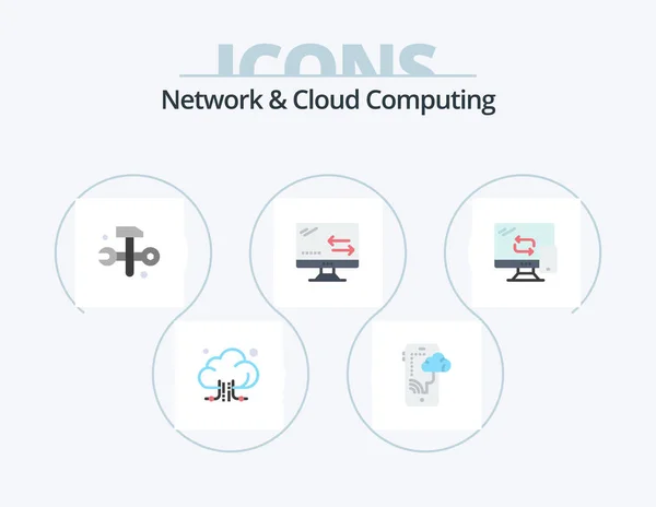 Network Cloud Computing Flat Icon Pack Icon Design Mobile Technology — ストックベクタ