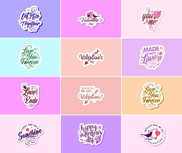 Celebrating Love Valentine Day Beautiful Typography Stickers — 图库矢量图片