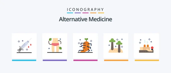 Alternative Medicine Flat Icon Pack Including Healing Nature Drug Mushroom — Stock Vector