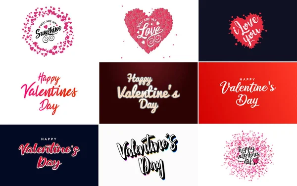 Hand Drawn Black Lettering Valentine Day Pink Hearts White Background — Wektor stockowy