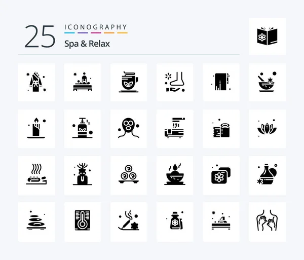 Spa Relax Solid Glyph Icon Pack Including Tea Body Green — Archivo Imágenes Vectoriales