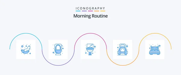 Morning Routine Blue Icon Pack Including Bed Dumbbell Bathroom Weight — Stok Vektör