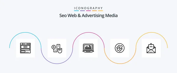 Seo Web Advertising Media Line Icon Pack Включая Цепочку Статистика — стоковый вектор