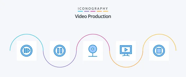 Video Production Blue Icon Pack Включая Музыку Играть Cctv Видео — стоковый вектор