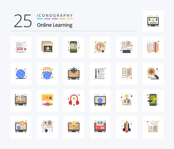 Aprendizaje Línea Paquete Iconos Color Plano Incluyendo Ebook Apoyo Educación — Archivo Imágenes Vectoriales