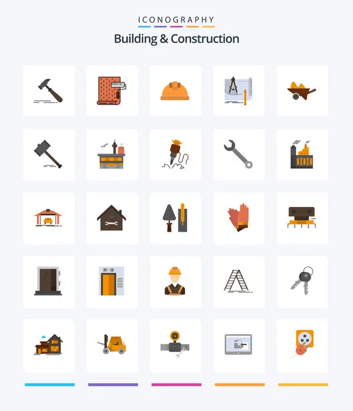 Bâtiment Créatif Construction Pack Icône Plat Tel Que Construction Architecture — Image vectorielle
