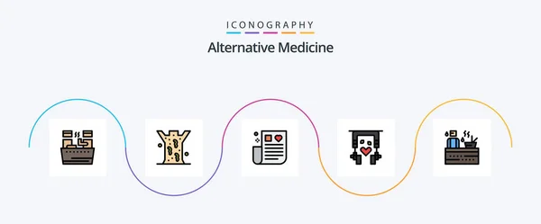Alternative Medicine Line Filled Flat Icon Pack Including Sauna Therapy — Archivo Imágenes Vectoriales