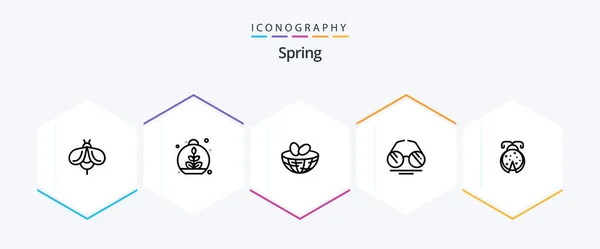 Spring Line Icon Pack Including Bug Spring Eggs View Glasses — Stockvektor
