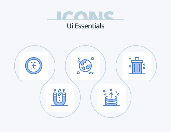 Essentials Blue Icon Pack Icon Design Global Navegador Ronda Interfaz — Vector de stock