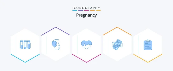 Schwangerschaft Blaue Symbolpackung Mit Medikamenten Medizin Geburtshilfe Beat Herzschlag — Stockvektor