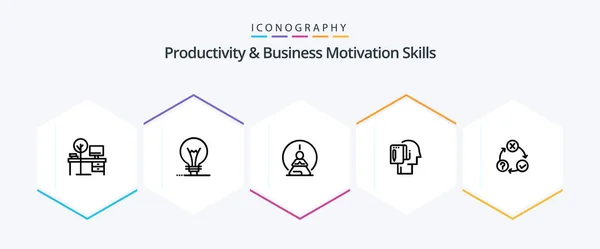 Productivity Business Motivation Skills Line Icon Pack Including Note Start — 图库矢量图片