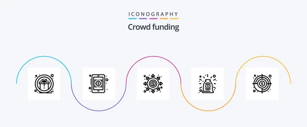 Crowdfunding Line Icon Pack Including Goal Deal Black Hole Contract — Stockvector