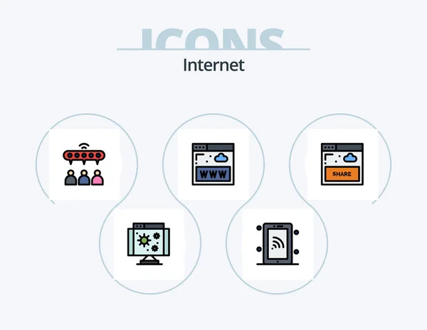 Conception Icônes Remplies Ligne Internet Pack Smartphone Technologie Application Réseau — Image vectorielle