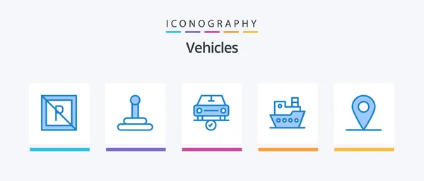 Vehicles Blue Icon Pack Including Location Complete Vessel Steamboat Creative — 图库矢量图片