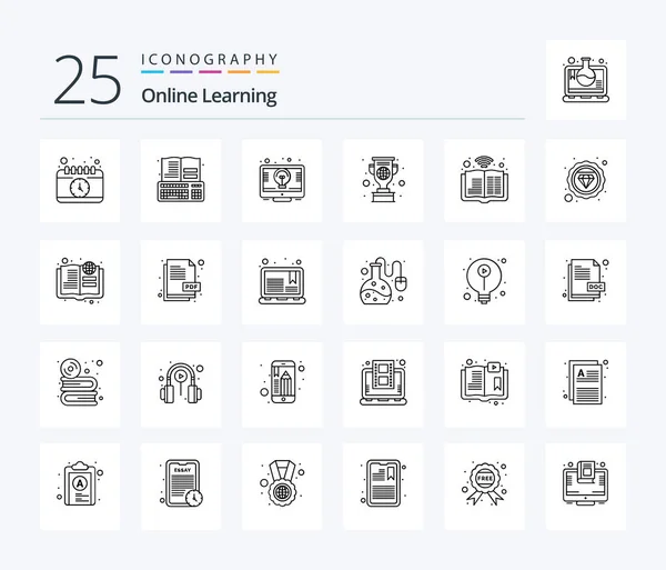 Pack Icônes Online Learning Line Comprenant Une Tasse Médaille Clavier — Image vectorielle