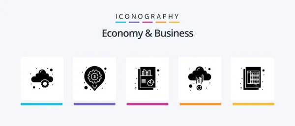 Economia Negócios Glyph Icon Pack Incluindo Arquivo Gráfico Dinheiro Nuvem — Vetor de Stock