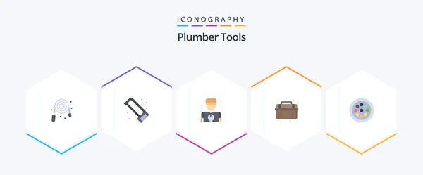 Plumber Flat Icon Pack Including Mechanical System Man Plumbing Mechanical — Stock Vector