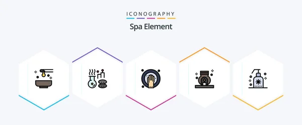 Spa Element Filledline Icon Pack Inklusive Reinigung Duft Behandlung Entspannung — Stockvektor