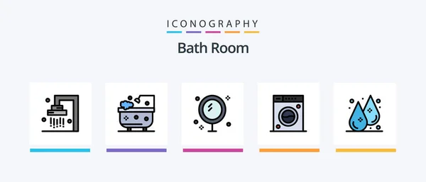 Bath Room Line Filled Icon Pack Including Slippes Уборка Душ — стоковый вектор