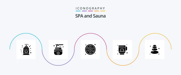 Sauna Glyph Icon Pack Including Lotus Stone Sauna — Stock Vector