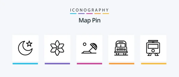Map Pin Line Icon Pack Including Train Patient Subway Maps — Stock Vector