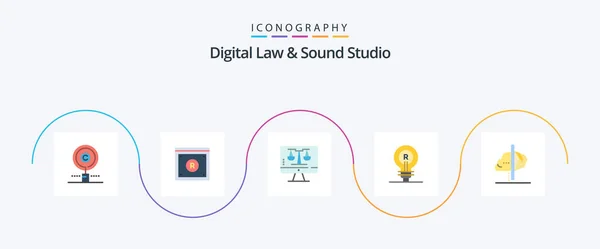 Digital Law Sound Studio Flat Icon Pack Including Idea Concept — Stock Vector