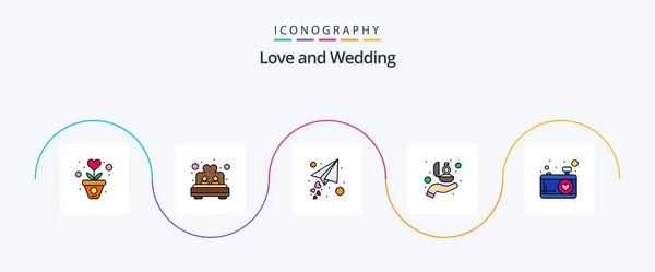 Wedding Line Filled Flat Icon Pack Including Ring Hand Romance — Stockový vektor