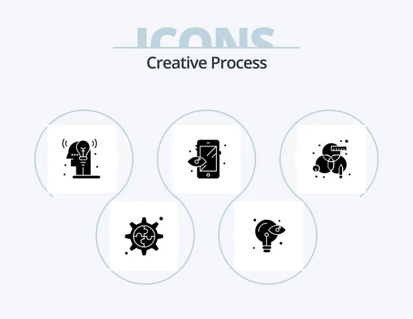 Creative Process Glyph Icon Pack Icon Design Inglés Diseño Proceso — Archivo Imágenes Vectoriales