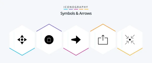 Symbolen Pijlen Glyph Pictogram Verpakking Met Inbegrip Pijl Ineenstorting — Stockvector