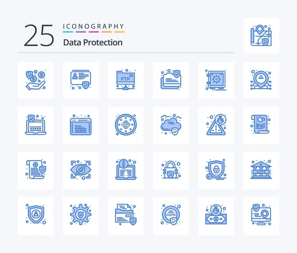 Protección Datos Paquete Iconos Color Azul Incluyendo Seguridad Taquilla Cuenta — Archivo Imágenes Vectoriales