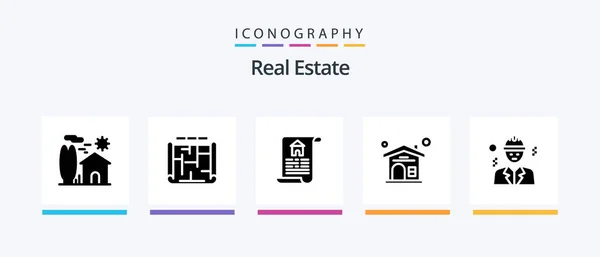 Real Estate Glyph Icon Pack Including House Blueprint Real Document — Stockvektor