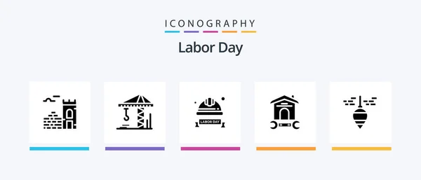 Labor Day Glyph Icon Pack Including Repair House Helmet Creative — Vettoriale Stock