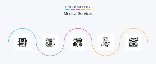 Medical Services Line Filled Flat Icon Pack Including Mobile Hospital — Stock Vector